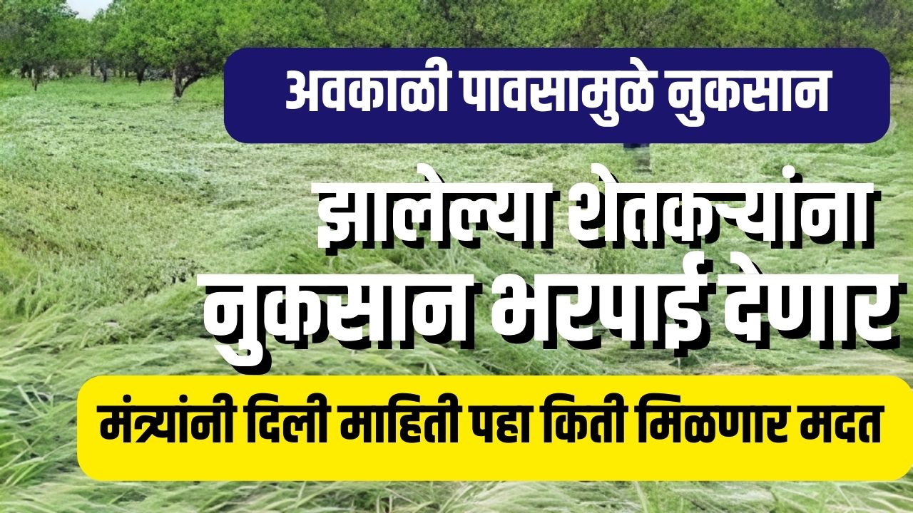 अवकाळी पावसामुळे नुकसान झालेल्या शेतकऱ्यांना आर्थिक मदत मिळणार पहा किती मदत मिळणार